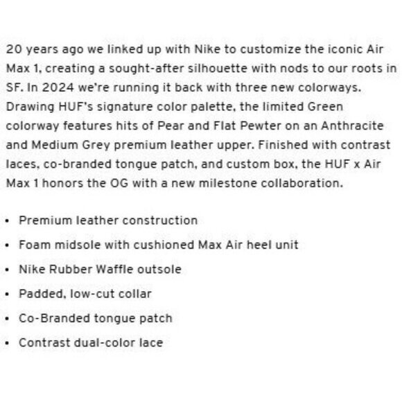 HUF x Air Max 1 SP Green HF3713-002 Nike Men's Shoe Size‎ 5 NEW. RARE / SOLD OUT - Picture 11 of 16